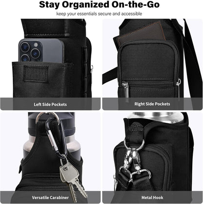 icolor Magnetic Gym Bag Water Bottle Carrier Holder with Phone Pockets & Shoulder Strap,Gym Magnetic Bag 5 Built-in Magnets Gym Accessories Organizer Sling Bottle Bag Pouch Sleeve