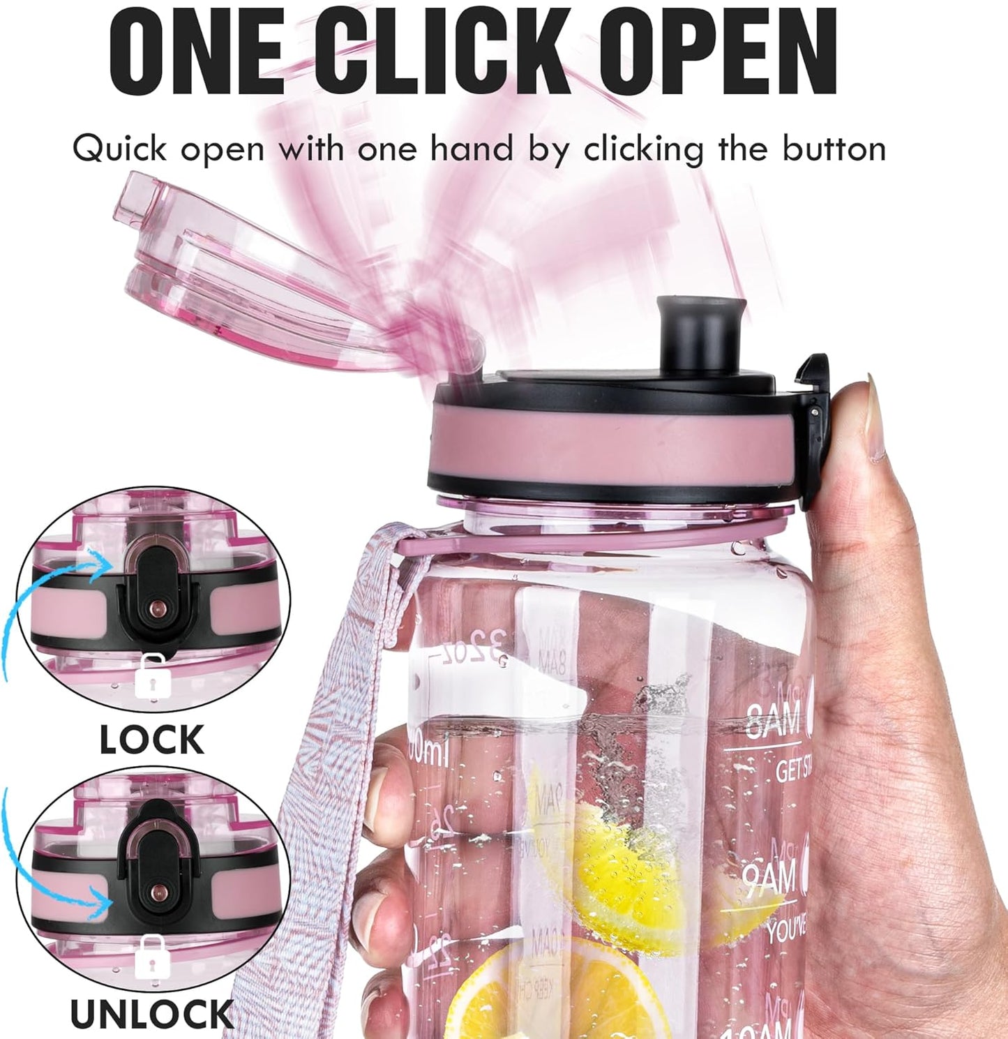 OLDLEY Water Bottle, 32oz Motivational Sports Water Bottle with Time Marker - Times to Drink - Tritan, BPA Free, Wide Mouth Leakproof, Clear (1 Bottle)