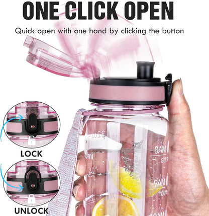 OLDLEY Water Bottle, 32oz Motivational Sports Water Bottle with Time Marker - Times to Drink - Tritan, BPA Free, Wide Mouth Leakproof, Clear (1 Bottle)