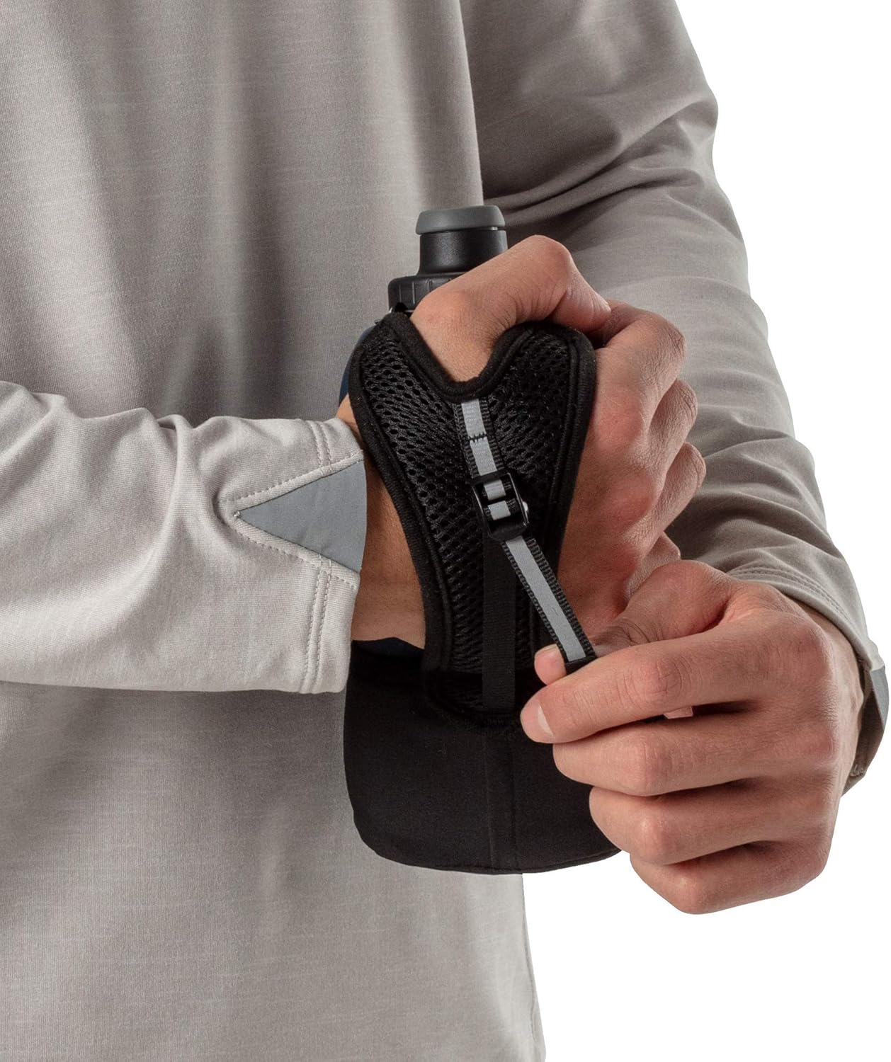 Nathan Running Handheld Water Bottle Adjustable No-Grip Quick Squeeze Lite Hand Strap. Reflective Hydration