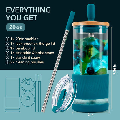 Pandaloo® Glass Cups With Lids and Straws -20 Fl Oz- Perfect Size Iced Coffee Cup - Smoothie Cup With Bamboo Lid and On the go Lid - Glass Tumbler With Straw (1 Count (Pack of 1), Lilac Rhapsody)