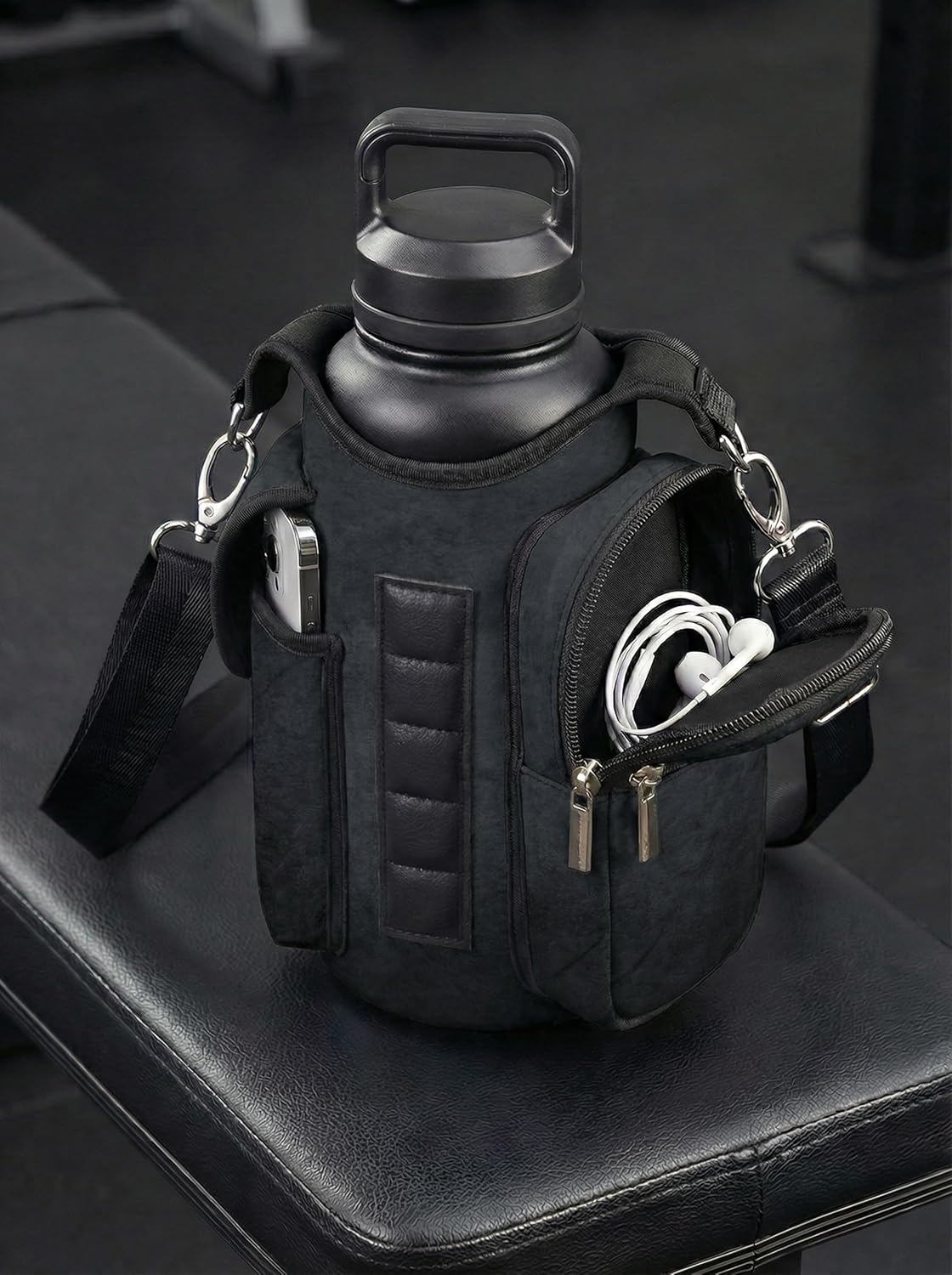Magnetic Gym Tote,18-40oz Water Bottle Bag Holder,Neoprene Case Pouch with Phone Pocket,Men Women Workout Accessories