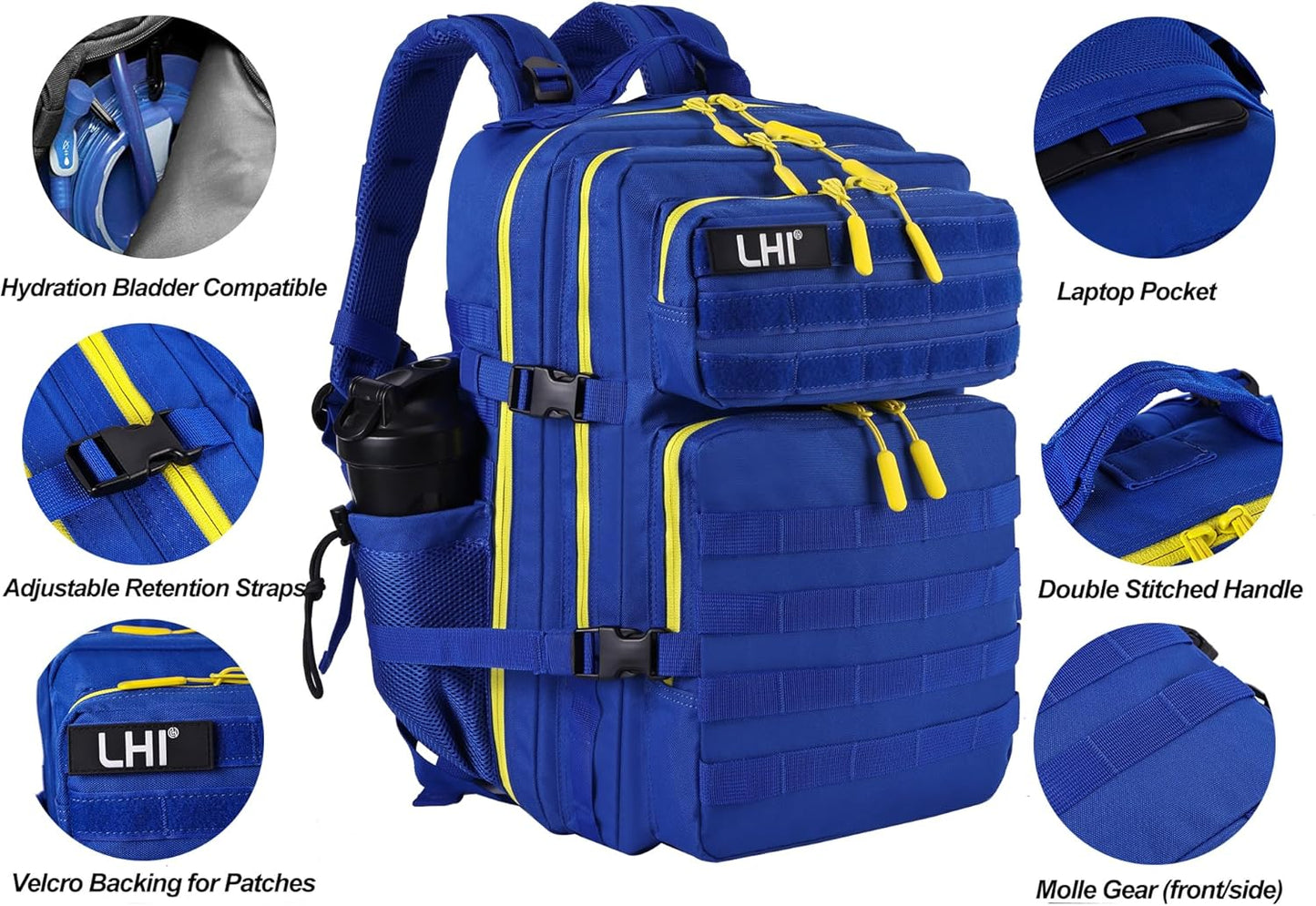 LHI Military Tactical Backpack for Men and Women 45L Army 3 Days Assault Pack Bag Large Rucksack with Molle System - Black - Colors A