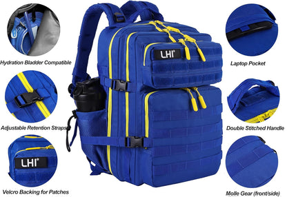 LHI Military Tactical Backpack for Men and Women 45L Army 3 Days Assault Pack Bag Large Rucksack with Molle System - Black - Colors A