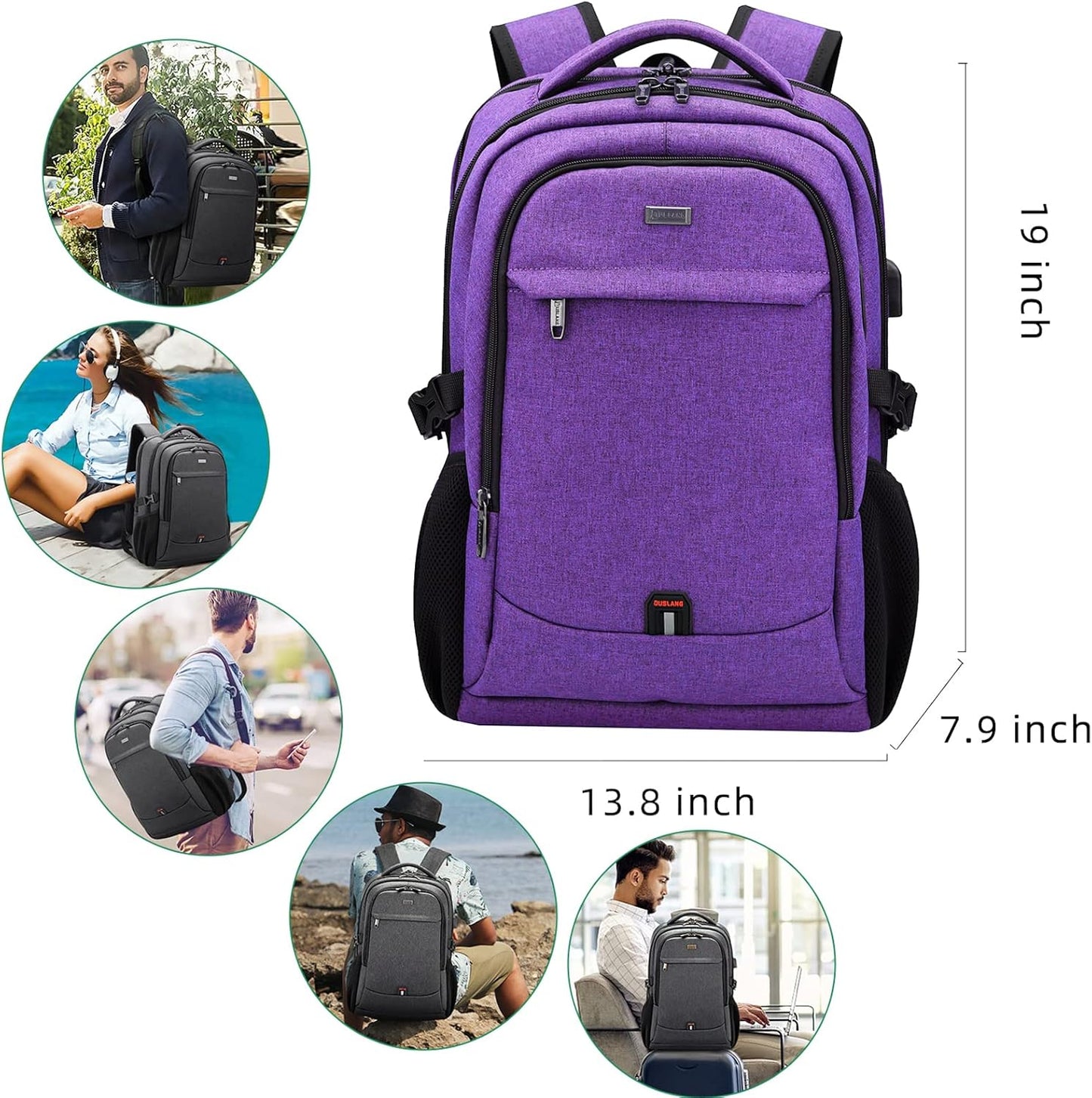 DUSLANG 17 Inch Laptop Backpack for Travel Water Resistant College Backpack for Men/Women Laptop Bag with USB Charging Port,Black - Colors B