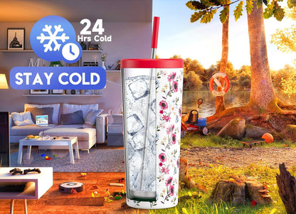Meoky 24 oz Insulated Tumbler with Lid and Straw, Stainless Steel Vacuum Insulated Tumbler, Keeps Cold for 24 Hours, 100% Leak Proof, Fits in Car Cup Holder (Night)