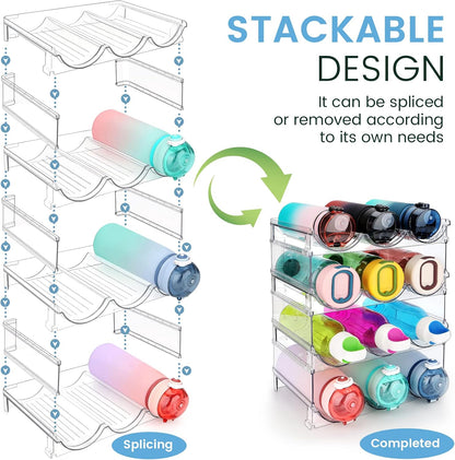 spospo Water Bottle Organizer for Cabinet, Water Bottle Storage Organizer, 2 Packs Water Bottle Storage Rack, Water Bottle Holder for Cabinet, Stackable Water Bottle Storage Rack