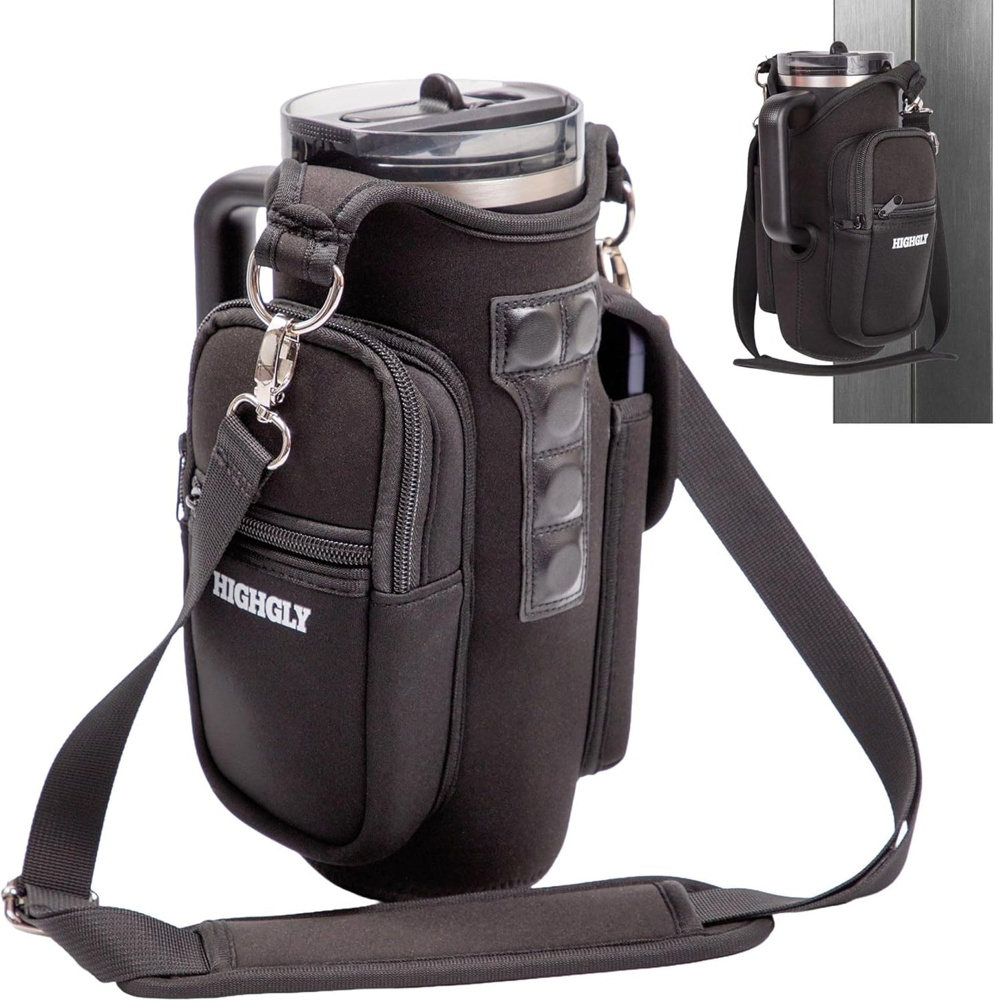 Tumbler Carrier Bag for Stanley & Owala 30–40oz, Magnetic Water Bottle Holder for Gym Equipment, Crossbody Cup Holder with Phone Pocket
