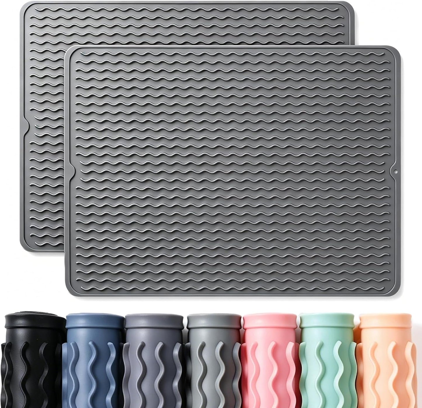 2 Pack Caketime Silicone Dish Drying Mat for Kitchen Counter Heat Resistant Under Sink Waterproof Coffee Bar Accessories Dining Rack Stone Utensil Holder Countertop Decor Must Haves 2026