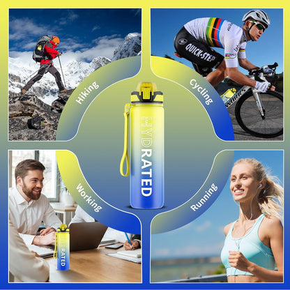 QLUR Water Bottle with Straw, 32oz Motivational Water Bottles with Time Marker to Drink, Tritan BPA Free, 1L Sports Water Bottle with Carry Strap LeakProof for Women Gym Fitness Outdoor (1 Pack)
