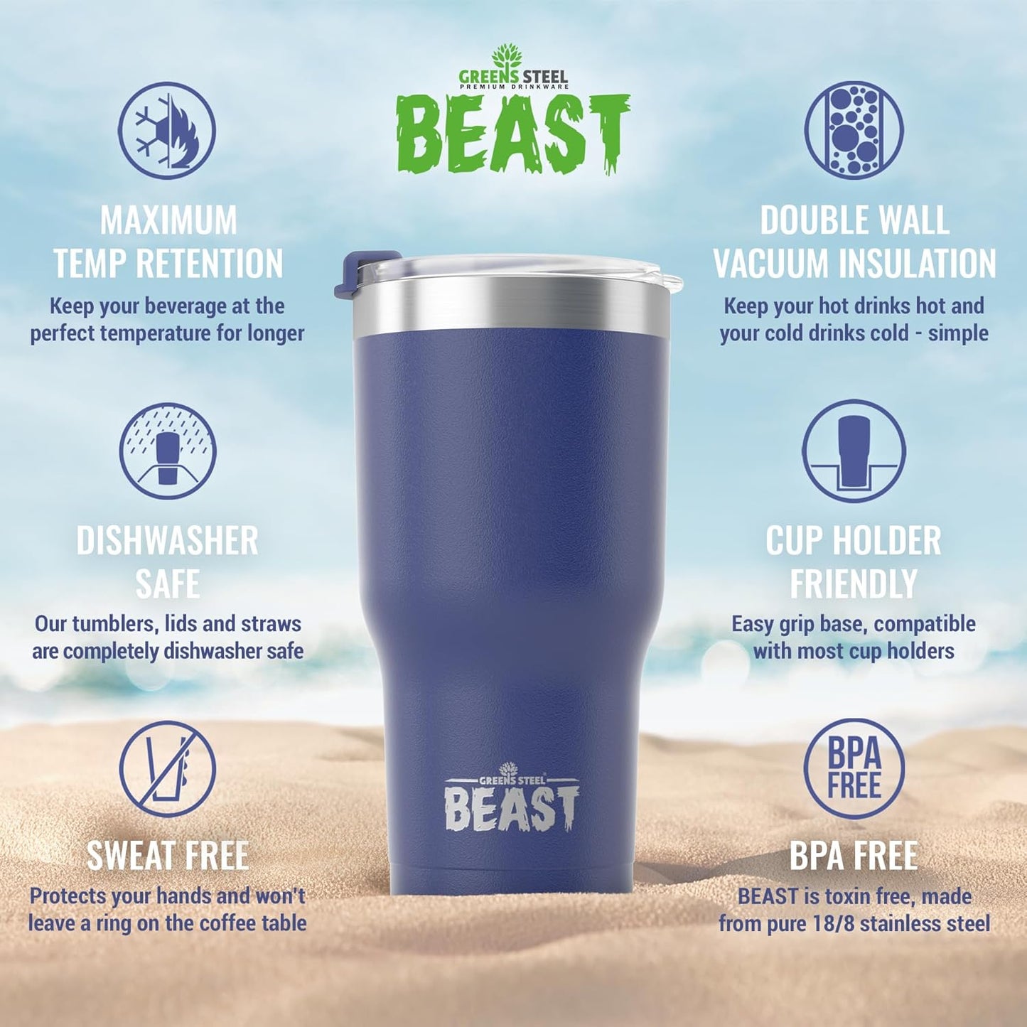 Beast 10 oz Tumbler Stainless Steel Vacuum Insulated Coffee Ice Cup Double Wall Travel Flask (Arctic White)
