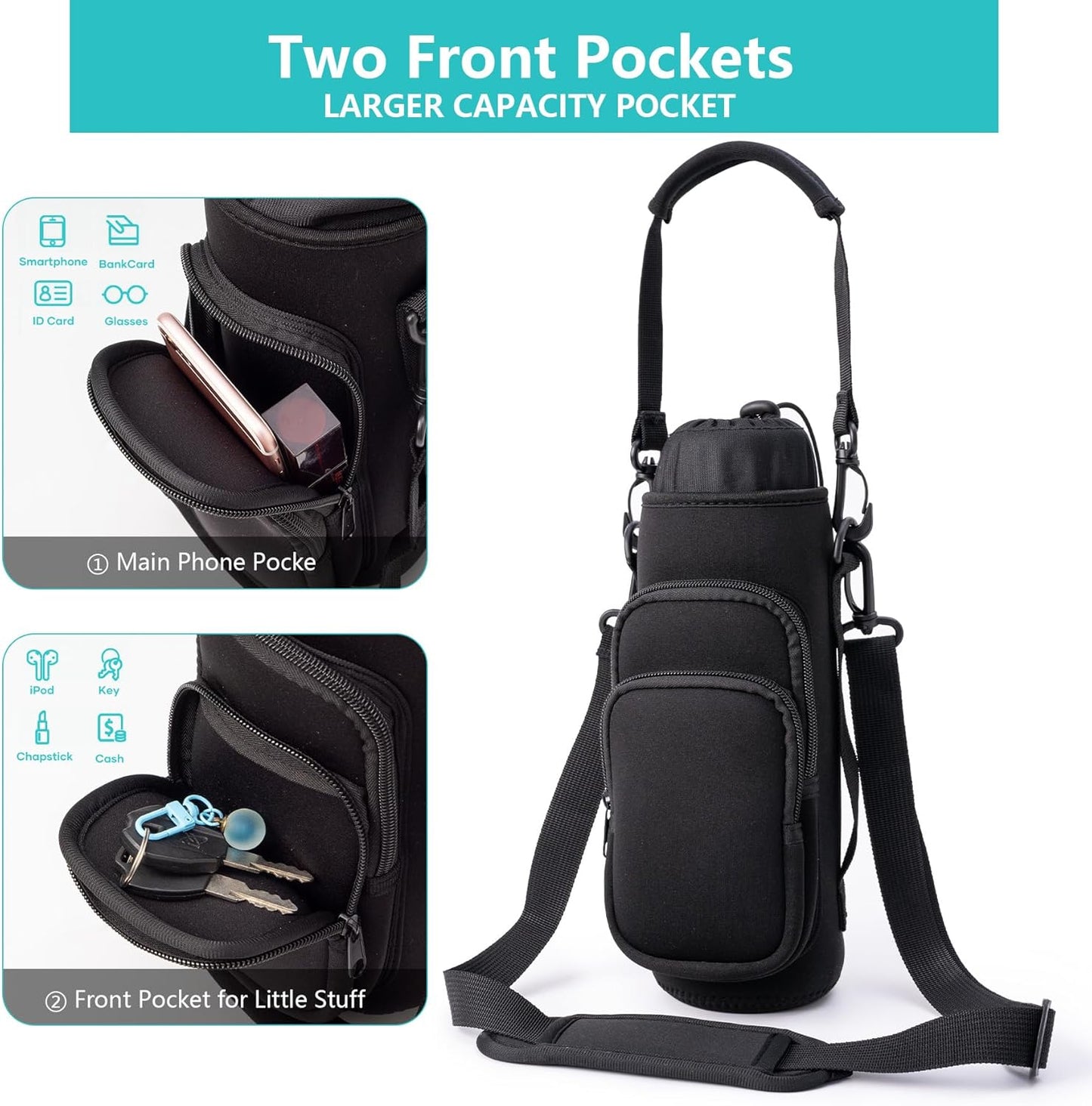 Water Bottle Carrier Bag,Water Bottle Holder with Straps Phone Pockets Fits Stanley Owala 16/24/32/40oz