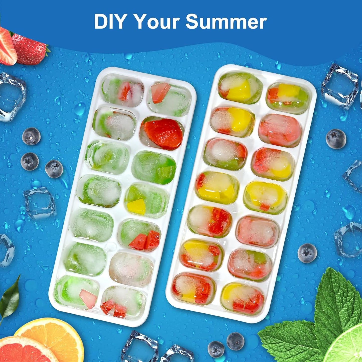 Ice Cube Tray with Lid, 3 Pack Silicone Easy-Release Ice Trays for Freezer, Stackable Ice Cube Molds for Drinks, Cocktails, Whiskey, Coffee - BPA-Free and Odor-Free,Ice Cube Trays for Freezer