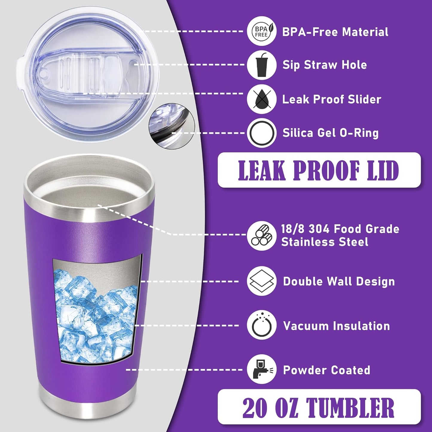 20 oz Tumbler Coffee Travel Tumblers Bulk with Lid Stainless Steel Double Wall Vacuum Insulated Mug Powder Coated Cups fit Car Cupholder for Hot and Cold - Stainless Steel, 4Pack