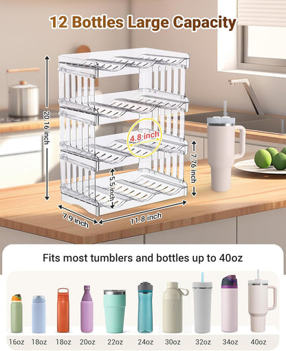 Gracenal Large Tumbler Organizer for Stanley Cup 40 oz, Patented Kitchen Pantry Organizers and Storage for Stanley Cup Accessories, Stackable Water Bottle Organizer Holder Gifts 4Pack Large-12-bottle