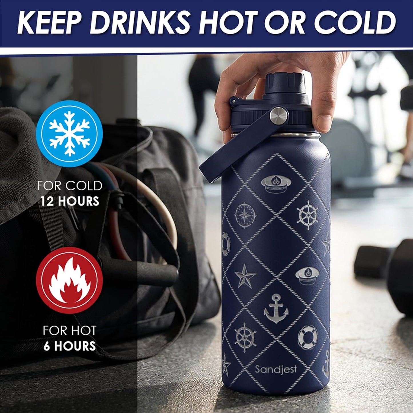 SANDJEST Gym Insulated Engraved Stainless Steel Water Bottle 32oz, Vacuum Chug Lid Travel Tumbler For Men Friends Dad Gymer Trainer, Gym Mode on, Birthday Christmas Father's Day