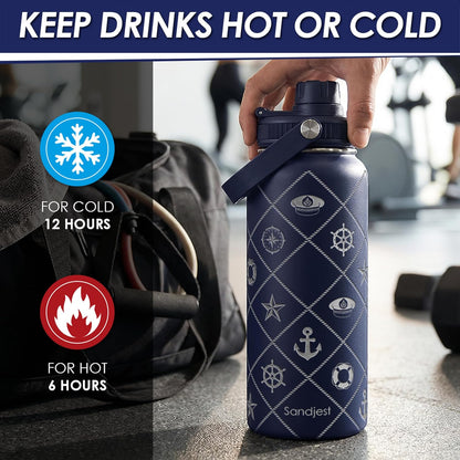 SANDJEST Gym Insulated Engraved Stainless Steel Water Bottle 32oz, Vacuum Chug Lid Travel Tumbler For Men Friends Dad Gymer Trainer, Gym Mode on, Birthday Christmas Father's Day