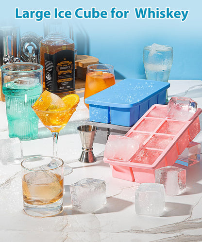 Large Ice Cube Tray 2 Pack, 2 Inch Silicone Ice Cube Molds for Whisky