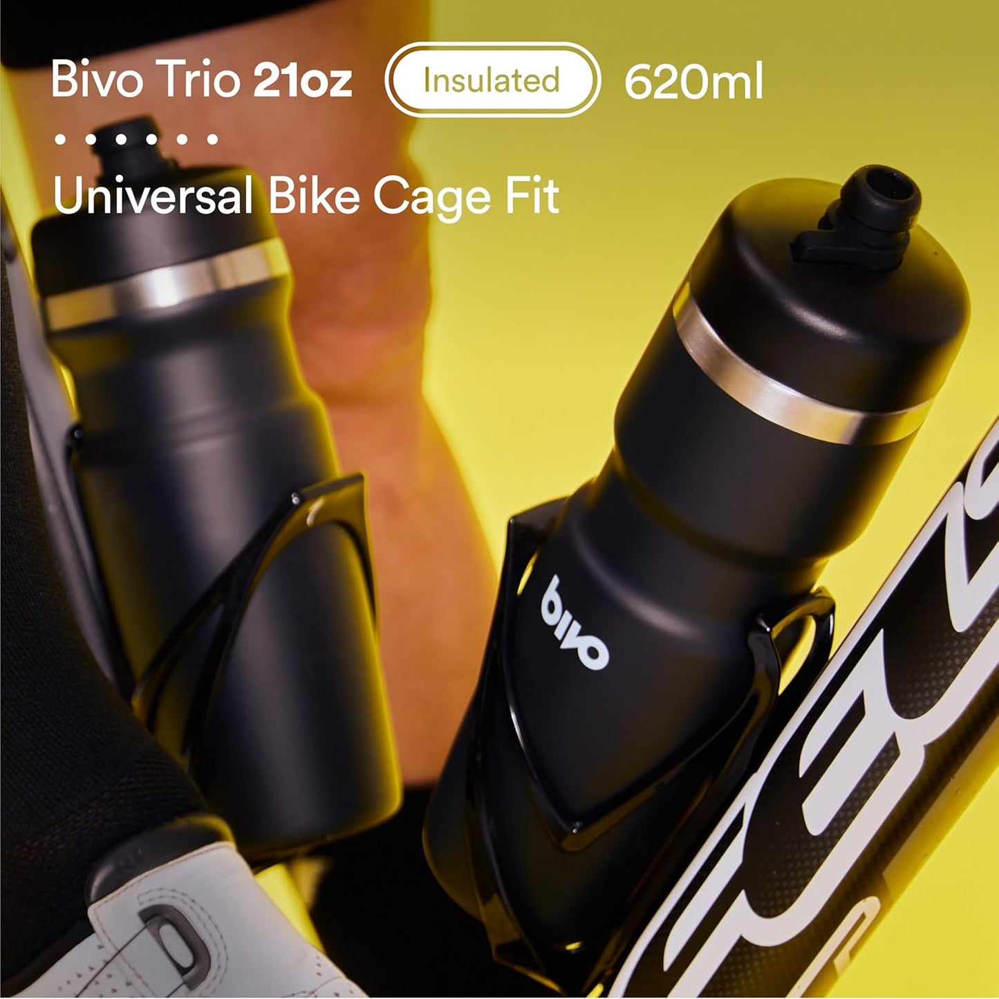 Bivo Trio 21oz Insulated Stainless Steel Bike Water Bottle - for Cycling - Fits Most Cages, Dishwasher Safe - Keeps Drinks Cold 12+ Hours - True Blue