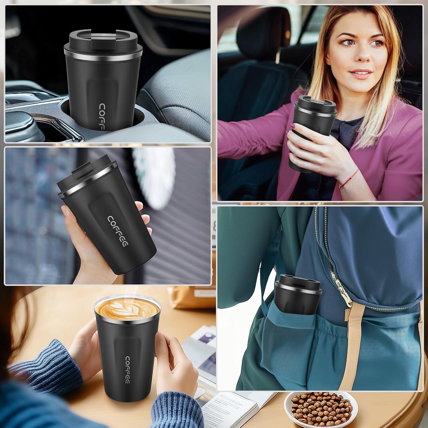 MOMSIV 12oz Travel Mug, Insulated Coffee Cup with Leakproof Lid, Travel Coffee Mug Vacuum Stainless Steel Double Walled Reusable Coffee Cup for Hot and Cold Water Coffee