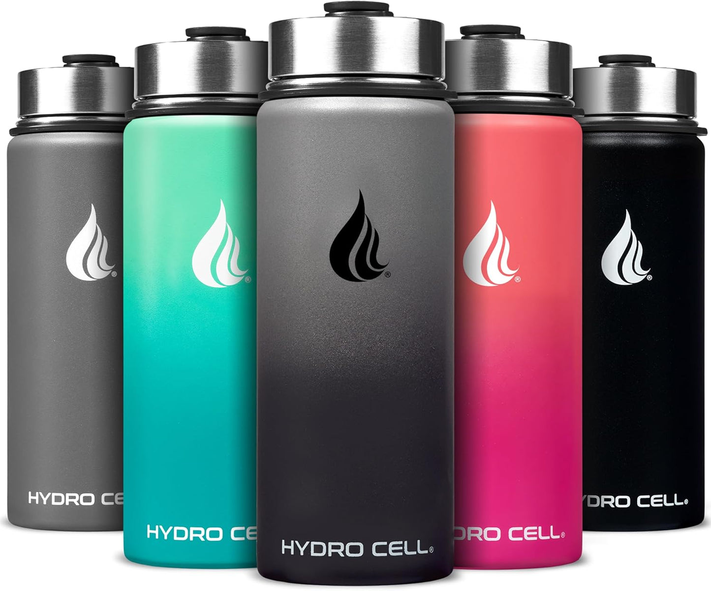 HYDRO CELL Stainless Steel Insulated Water Bottle with Straw - For Cold & Hot Drinks - Metal Vacuum Flask with Screw Cap and Modern Leakproof Sport Thermos for Adults (Neon 18oz)