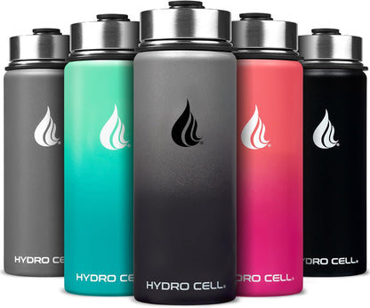 HYDRO CELL Stainless Steel Insulated Water Bottle with Straw - For Cold & Hot Drinks - Metal Vacuum Flask with Screw Cap and Modern Leakproof Sport Thermos for Adults (Neon 18oz)