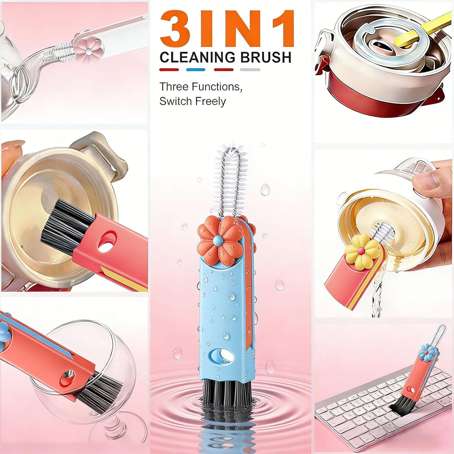 3 in 1 Cup Lid Cleaning Brush - Upgraded Version Cup Lid Brush with Packaging Box, Suitable for All Types of Cups, Bottle Gaps, Portable Travel and Home Kitchen Multifunctional Cleaning Set (3pcs)