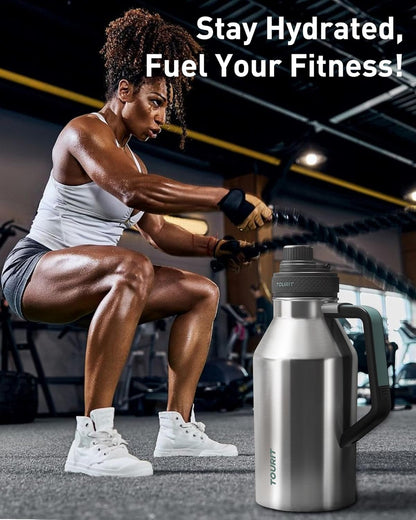 TOURIT 32oz Stainless Steel Wide Mouth Water Bottle, Double-Wall Vacuum Insulation with Spout Lid for Sports and Travel, Black