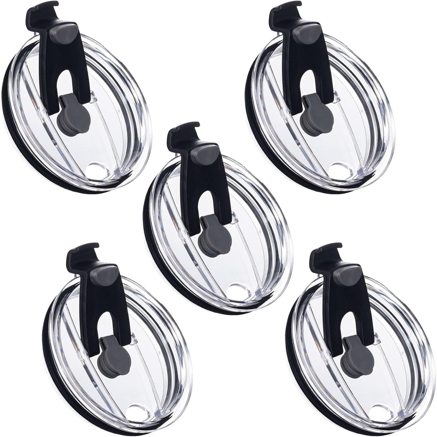 HINZIC 5 Pack Replacement Lids for 20 oz Tumbler,Travel Spill Proof Resistant Cup Lids Covers with Slider Switch fit Coffee Cups and More, Straw Friendly,Black