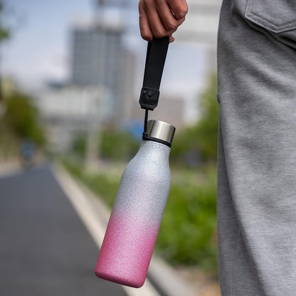 BJPKPK Insulated Water Bottles, 18 oz Stainless Steel Metal Water Bottle with Strap, BPA Free Leak Proof Jugs, Mugs, Flasks, Reusable Thermal Flasks for Sports & Travel, Black - Colors A