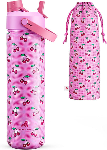 POWCAN 26 oz Insulated Water Bottle with 2-in-1 Straw and Spout Lid, Keep Cold 24H, Leak-Proof, Fits in Car Cup Holder, Stainless Steel Water Bottle for Sports, Travel, and School (Mint)