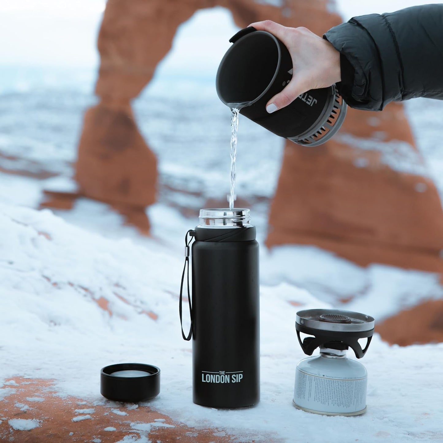London Sip 25 oz Multi-Function Travel Mug and Tumbler Tea Infuser Water Bottle Fruit Infuser Flask Hot and Cold Double Wall Stainless Steel Coffee Thermos, Cosmic Silver