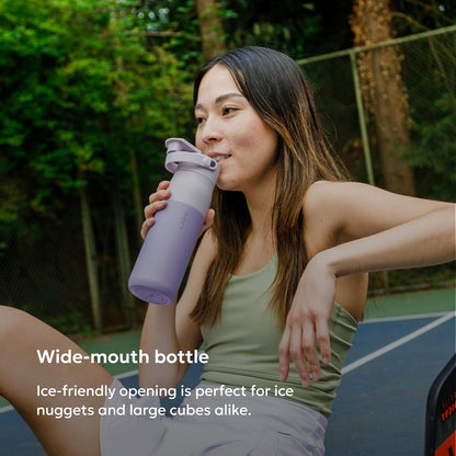 LARQ Swig Top — Insulated Stainless Steel Water Bottle with Straw, Detachable Silicone Handle, Vacuum 24h Cold, BPA-Free Metal Bottle for Gym, Travel, Office, Wide Mouth for Ice — 23 oz, Mojave Dune