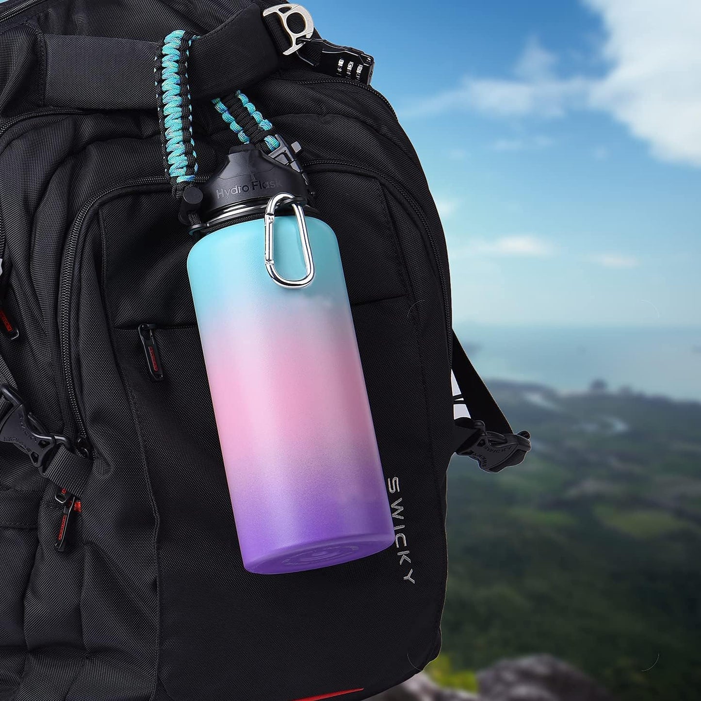 Wongeto Paracord Handle Carrier Holder with Shoulder Strap,Compatible with Hydro Flask Wide Mouth Water Bottles