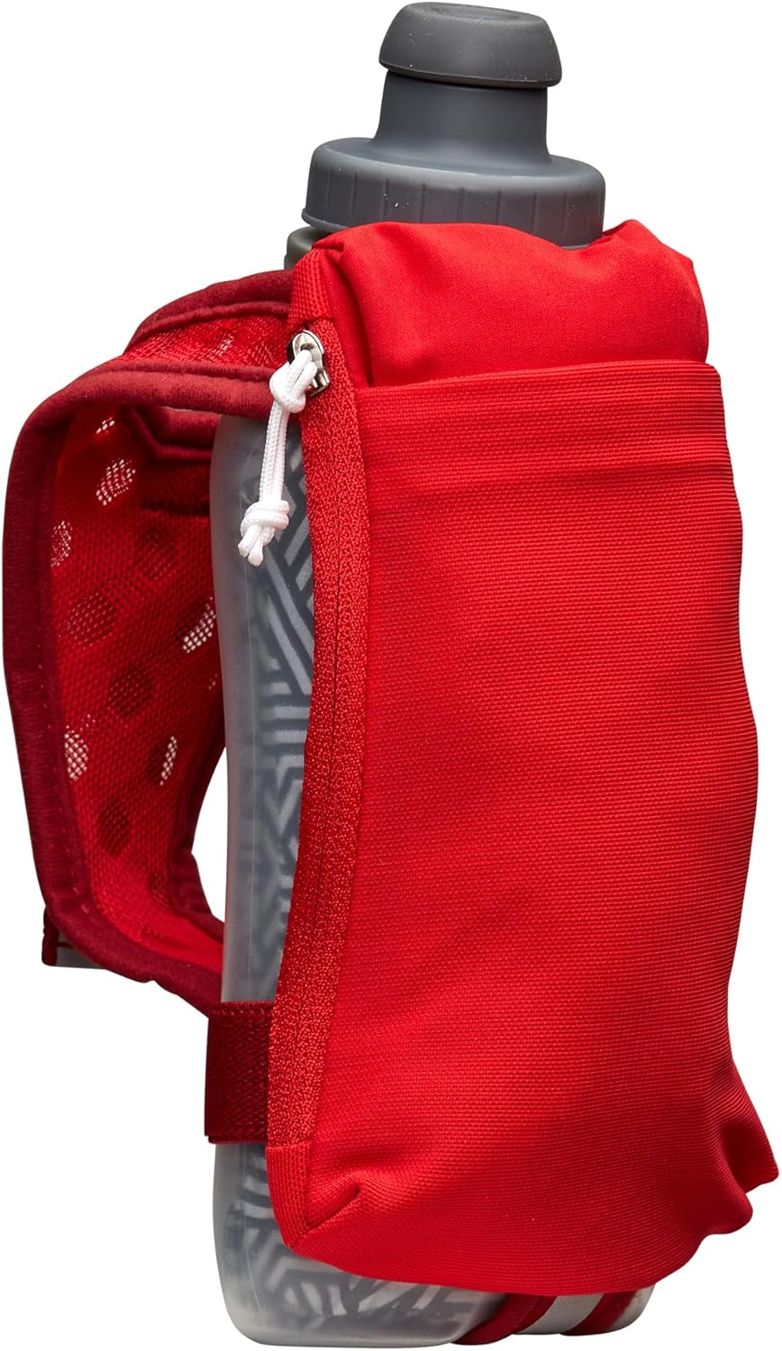 Nathan SpeedDraw 2 Insulated Handheld Running Water Bottle Flask 18oz – Double-Wall Insulation, Ergonomic Grip, Blast Valve Cap, Phone & Key Storage Pockets, Reflective Design