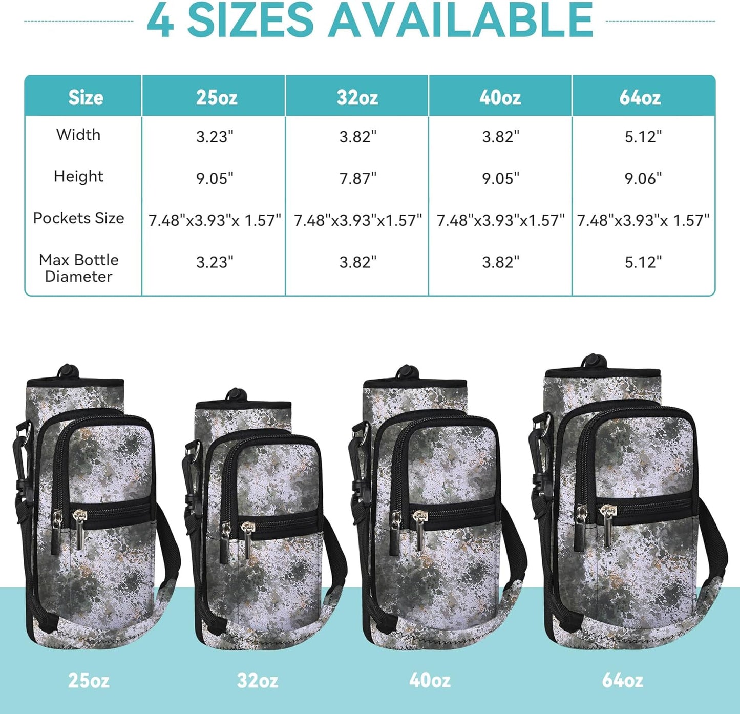 icolor Water Bottle Carrier Bag with Strap 25/32/40 oz Crossbody Bottle Holder with Phone Pocket Sling Sleeve Insulated Neoprene Water Bottle Pouch for Walking Travelling