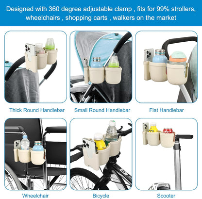 Accmor Stroller Cup Holder with Phone Holder, Bike Cup Holder, Universal Cup Holder for Uppababy Nuna Doona Strollers, 2-in-1 Cup Holder for Walker, Wheelchair, Scooter - Colors B