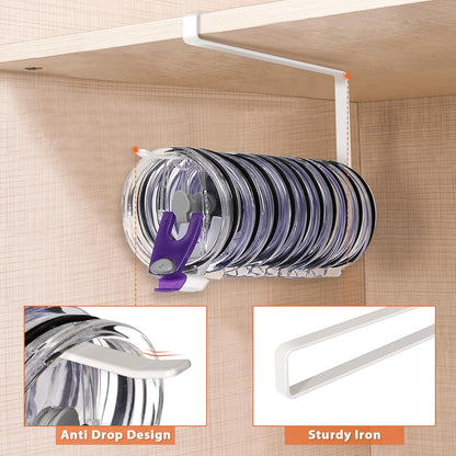 Tumbler Lid Organizer, Horizontal Tumbler Lid Storage Hook Up to 10 Lids, Space Saving Cup Lid Holders Under Cabinet Tumbler Lid Hook for Kitchen Organizer and Storage,Hanging Paper Towel Rack Hanger