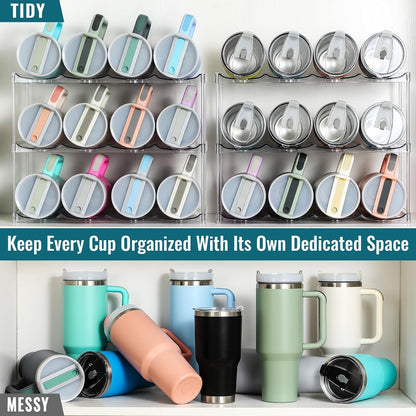 Design for Stanley 40 OZ & Large Bottles & Tumblers with Handle - Acrylic Water Bottle Organizer - Stackable Clear Wine Rack Cup Holder for Home Kitchen Pantry Shelf Countertop Cabinet, 4 Tier Hold 16
