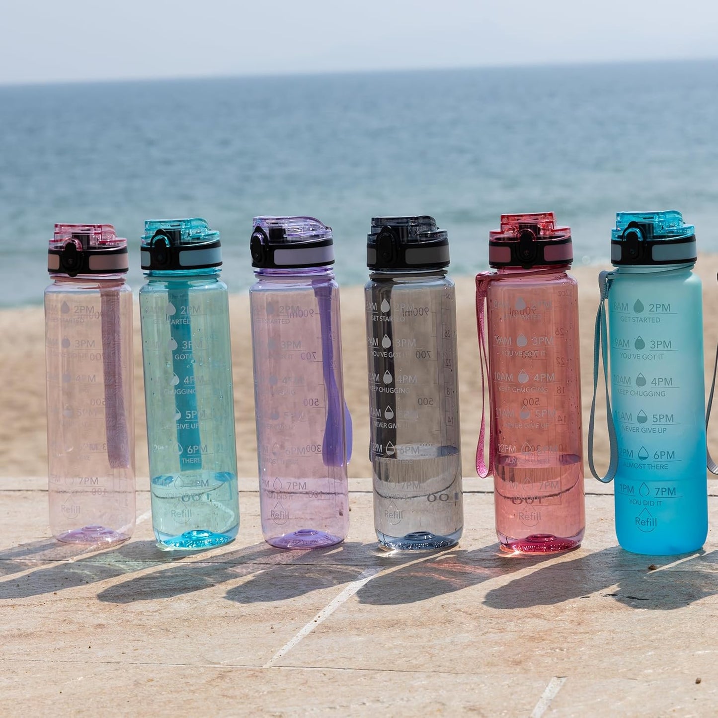OLDLEY Water Bottle, 32oz Motivational Sports Water Bottle with Time Marker - Times to Drink - Tritan, BPA Free, Wide Mouth Leakproof, Clear (1 Bottle)