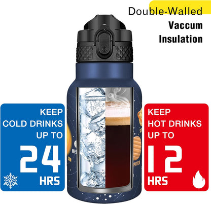 Han's Bottle Sports Water Bottle - 24 Oz, Straw Lid, Leak Proof, Vacuum Insulated Stainless Steel, Double Walled, Thermo Mug,Black