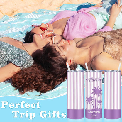 Girl Trip Gifts for Women, Personalized Girls Trip Tumblers with Name Text, Custom Beach Tumbler, Road Trips Vacation Cruise Cup with Lid and Straw, Bachelorette Party Girl Weekend Gift For Friend