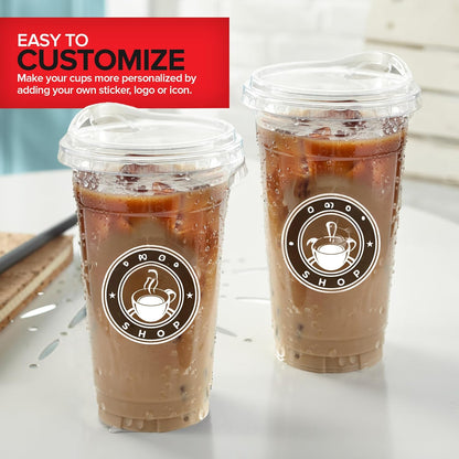 16 oz Clear Plastic Cups with Lids Disposable, Togo Drinking Cup with Strawless Sip Lid for Smoothie, Cold Brew Iced Coffee, Lemonade, Ice Latte, Boba, Party Drinks, Bulk, 16 Ounce (Set of 50)