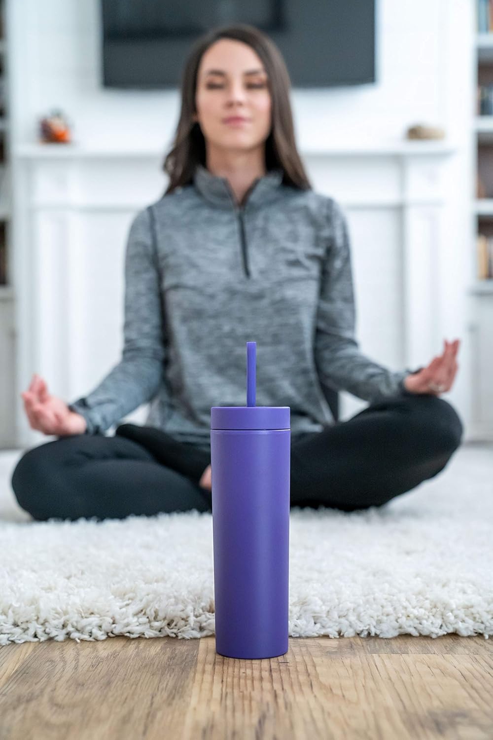 STRATA CUPS Perwinkle Skinny Tumblers with Lids and Straws (4 pack), 16oz Matte Pastel Colored Acrylic Tumblers with Lids and Straws, Double Wall Skinny Tumbler Bulk, Reusable Cup with Straw Cleaner