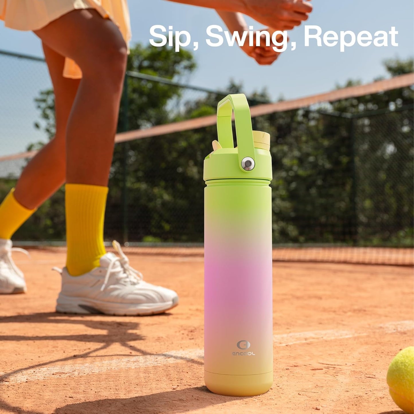 ENCOOL Insulated Water Bottle with Straw Stainless Steel Water Bottle, Leak-Proof, BPA-Free, Double Wall Vacuum Keeps Cold for 24 Hours for Sports, Travel, School (26 oz, Cotton Candy) - Colors C