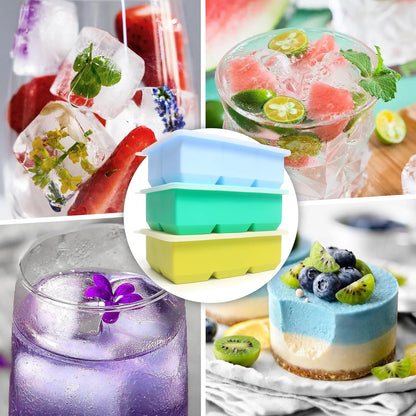Excnorm Silicone Ice Cube Trays 3 Pack - Large Size Silicone Ice Cube Molds with Leak Proof Removable Lid Square Ice Cube Tray And BPA Free for Cocktail,Whiskey, Stackable Flexible Ice