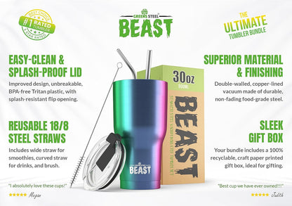 Beast 10 oz Tumbler Stainless Steel Vacuum Insulated Coffee Ice Cup Double Wall Travel Flask (Arctic White)