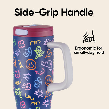 Fijinhom 32 oz Tumbler with Handle, 304 Stainless Steel Insulated Water Bottle Keeps Cold 24 Hours, Water tumbler with flip straw, Insulated Coffee Mug, Travel Cup for Sports & Gifts, Honey Peach