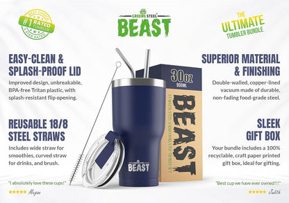 Beast 10 oz Tumbler Stainless Steel Vacuum Insulated Coffee Ice Cup Double Wall Travel Flask (Arctic White)
