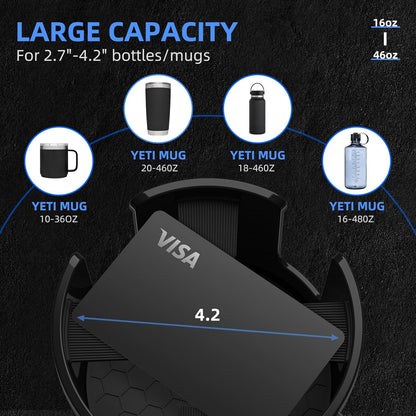 DYLEN Car Cup Holder Expander, Cup Holder Extender Adapter for Car with Expandable Base, Fits Yeti 20/26/30/46oz, Hydroflask 32/40oz, Large Water Bottles in 2.8"-4.2" (16-46oz)
